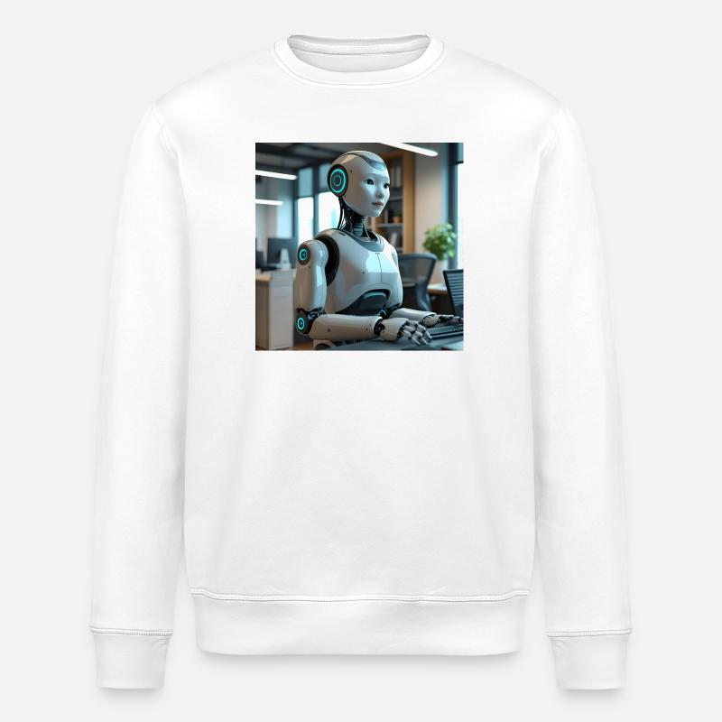 Humanoid robot in blue office - Stanley/Stella ROLLER Unisex Organic Sweatshirt - white