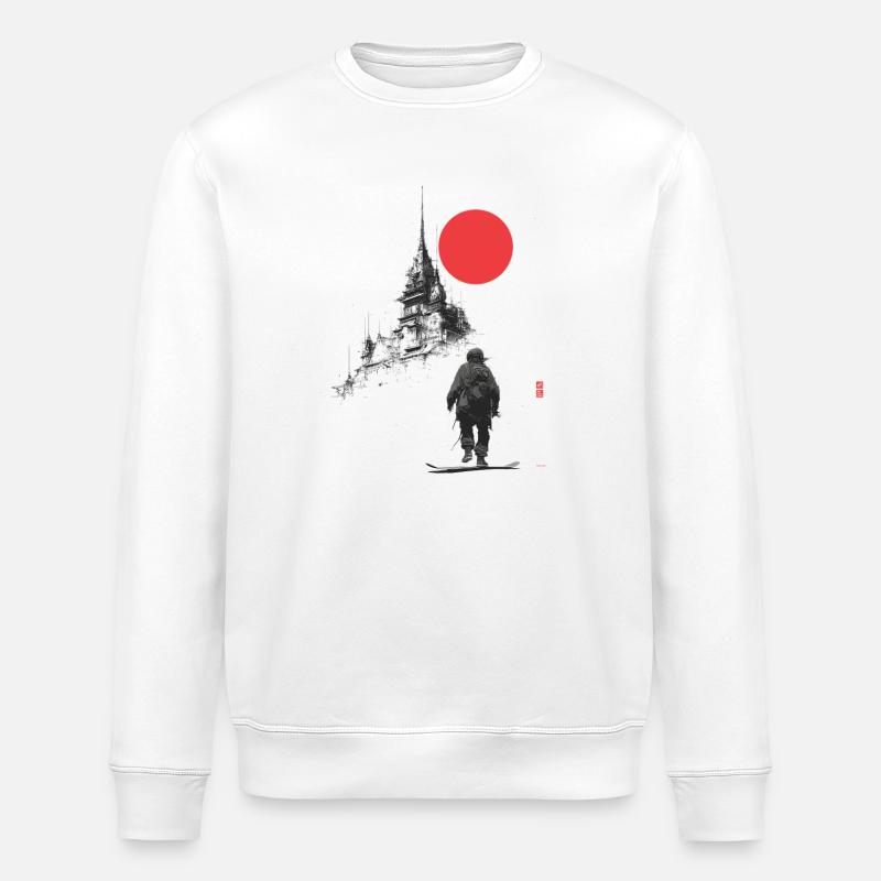 Wintersilhouette: Burg und rote Sonne - Stanley/Stella Unisex Bio-Sweatshirt ROLLER - Weiß