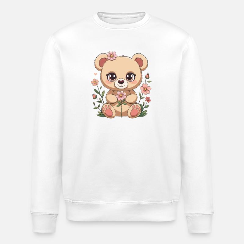 Kuschelbär mit Blumen - Stanley/Stella Unisex Bio-Sweatshirt ROLLER - Weiß