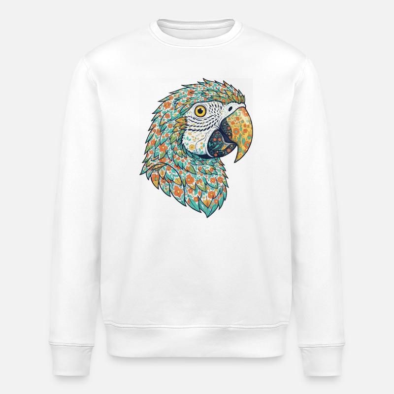 Bunter Blumenpapageienkopf - Stanley/Stella Unisex Bio-Sweatshirt ROLLER - Weiß
