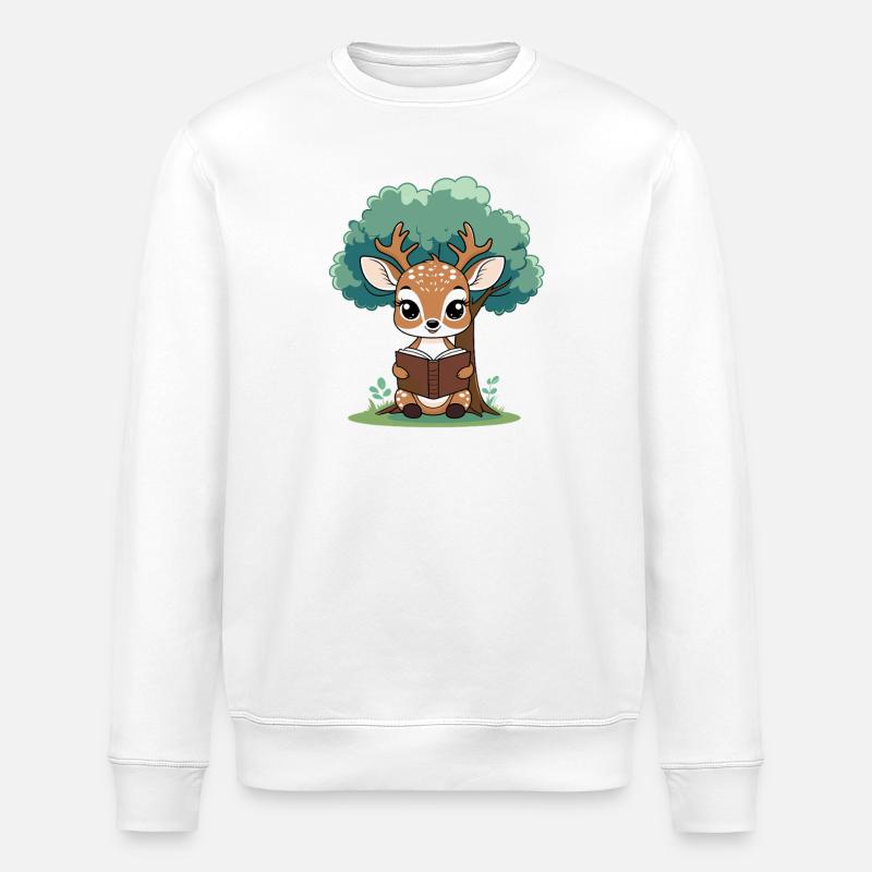 Lesender Hirsch im Wald - Stanley/Stella Unisex Bio-Sweatshirt ROLLER - Weiß