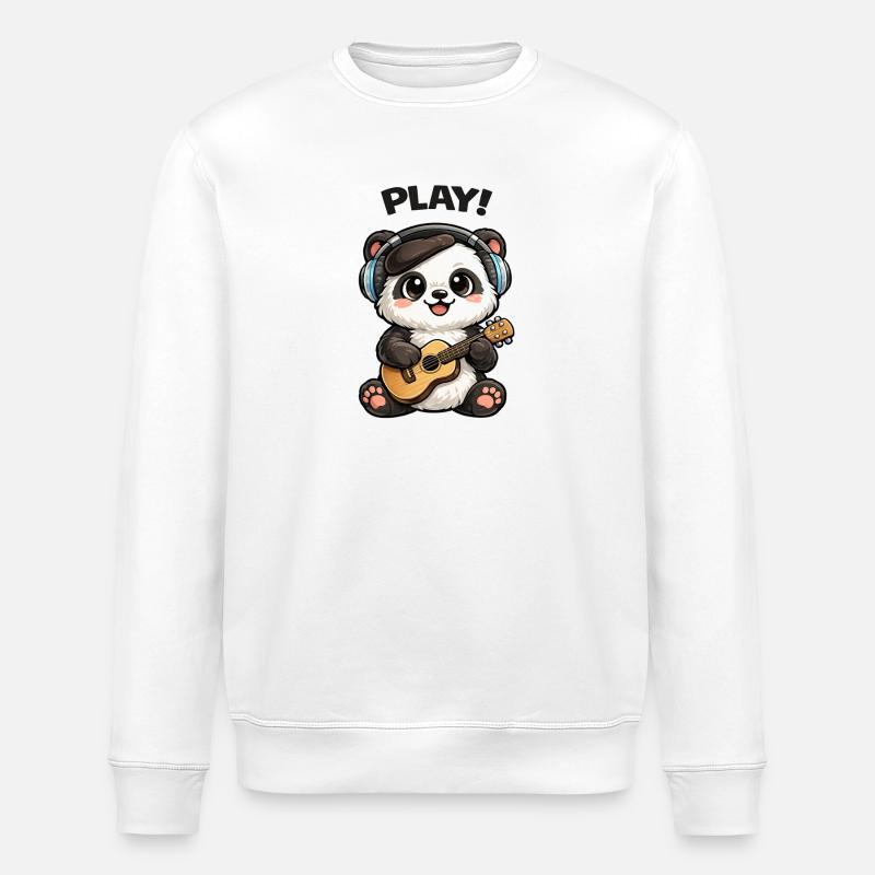 Panda Gitarrist mit Kopfhörern - Stanley/Stella Unisex Bio-Sweatshirt ROLLER - Weiß