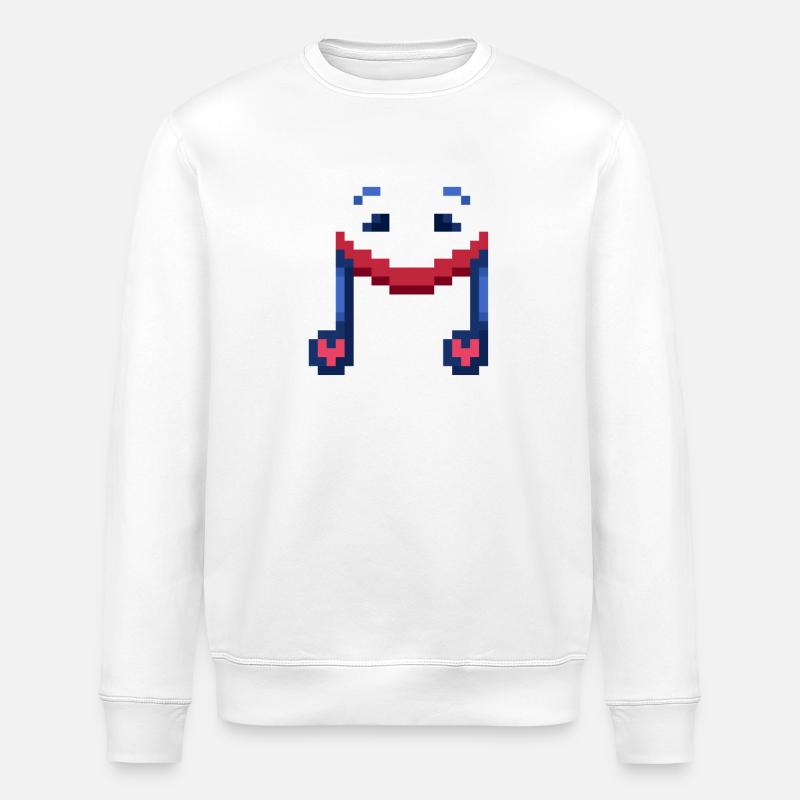 Smiling Musical Note Pixel Art - Stanley/Stella ROLLER Unisex Organic Sweatshirt - white