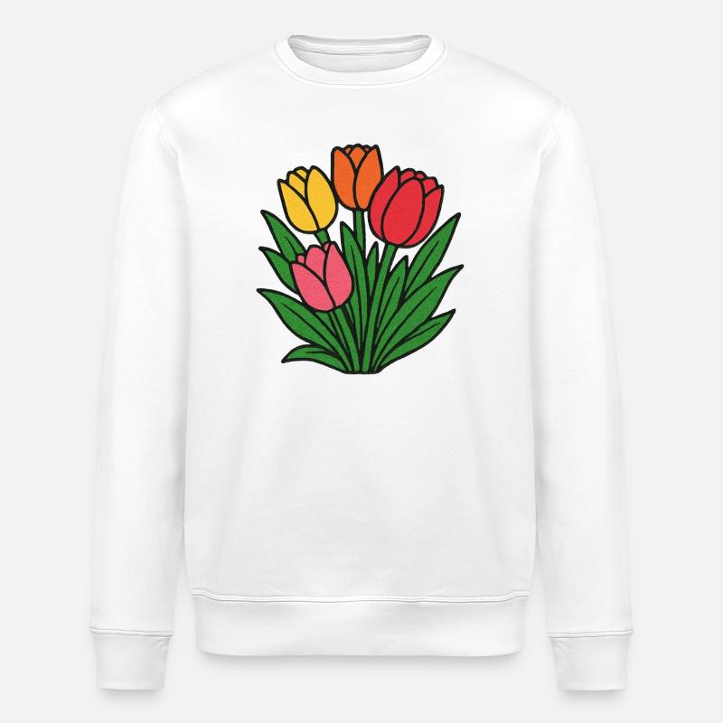 Tulip Patch Bloom - Stanley/Stella ROLLER Unisex Organic Sweatshirt - white