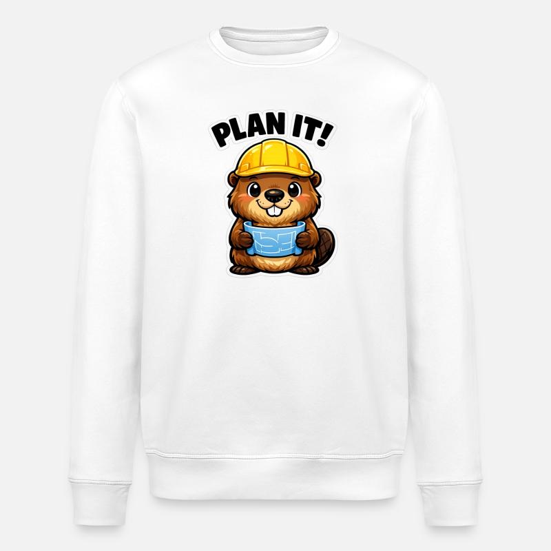 Bauheld Biber mit Plan - Stanley/Stella Unisex Bio-Sweatshirt ROLLER - Weiß