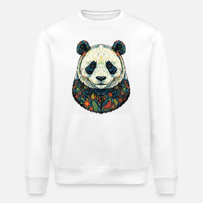 Flora-Panda-Porträt mit Blumen - Stanley/Stella Unisex Bio-Sweatshirt ROLLER - Weiß