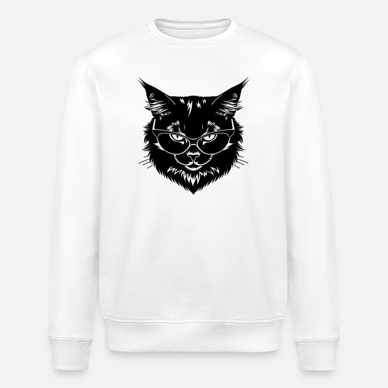 Schwarze Katze mit Brille - Stanley/Stella Unisex Bio-Sweatshirt ROLLER - Weiß