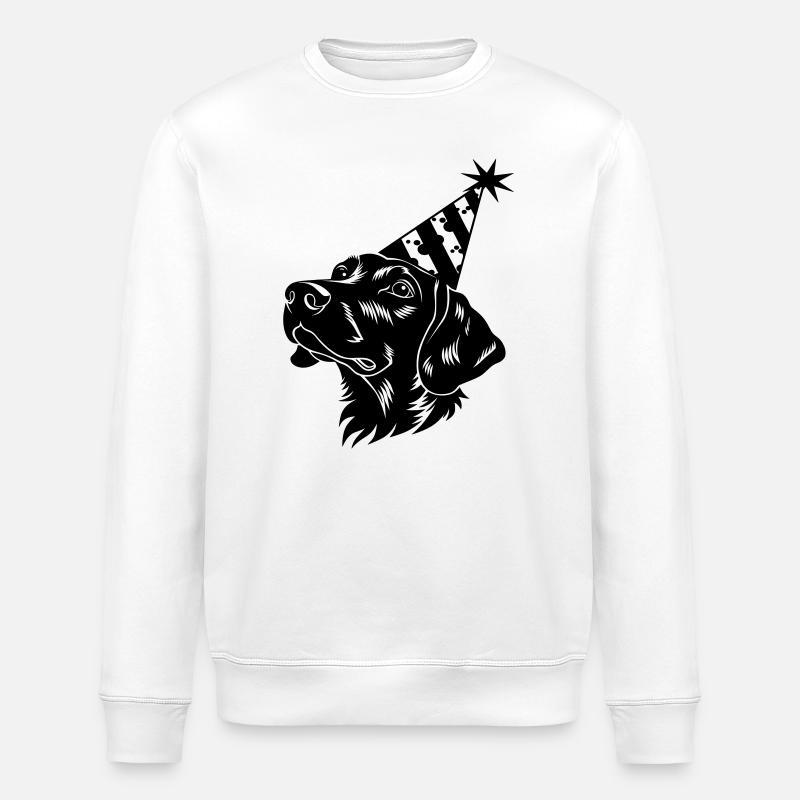 Schwarzer Dackel mit Party-Hut - Stanley/Stella Unisex Bio-Sweatshirt ROLLER - Weiß