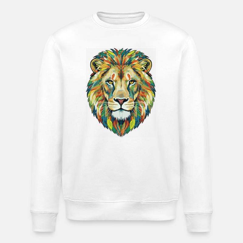 Bunter Löwenkopf mit Blattmuster - Stanley/Stella Unisex Bio-Sweatshirt ROLLER - Weiß