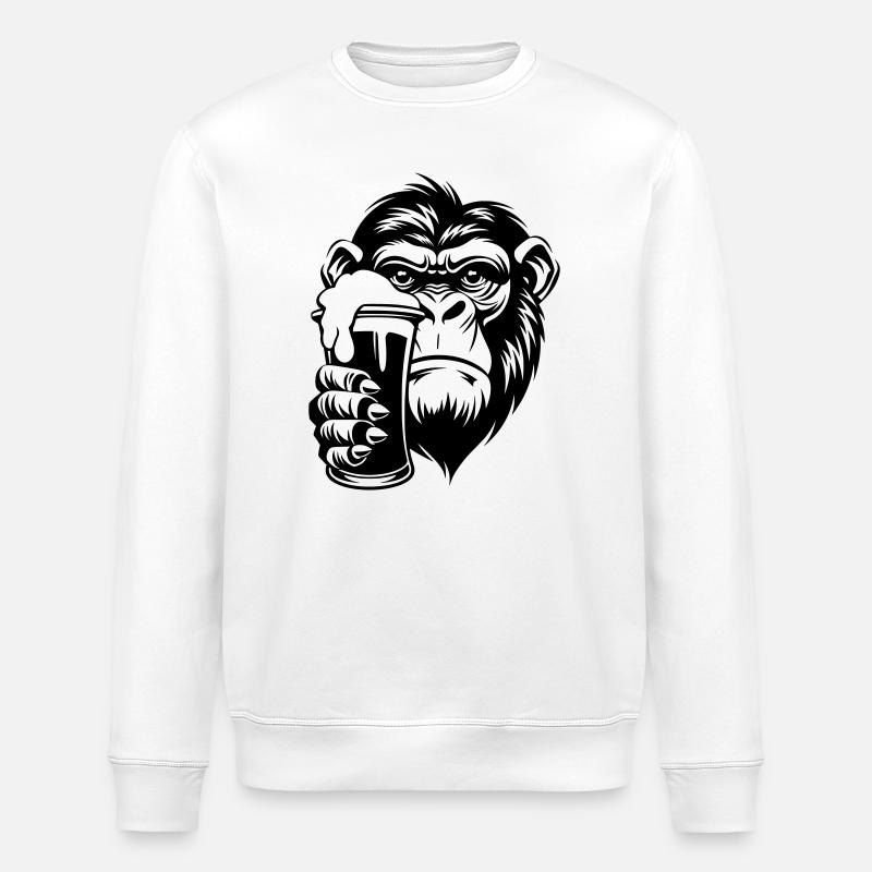 Monkey holding a drink with foam - Stanley/Stella ROLLER Unisex Organic Sweatshirt - white