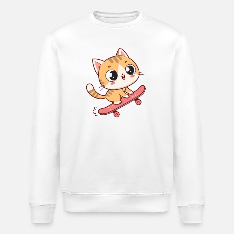 Niedliches Skateboard-Kätzchen - Stanley/Stella Unisex Bio-Sweatshirt ROLLER - Weiß
