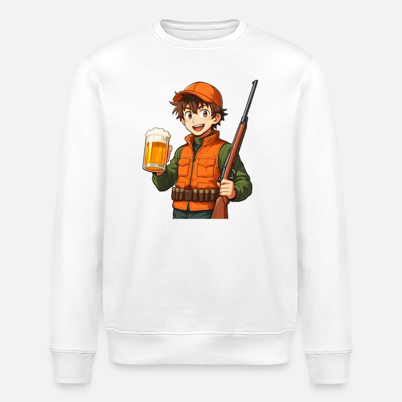 Jägerheld mit Bier und Flinte - Stanley/Stella Unisex Bio-Sweatshirt ROLLER - Weiß
