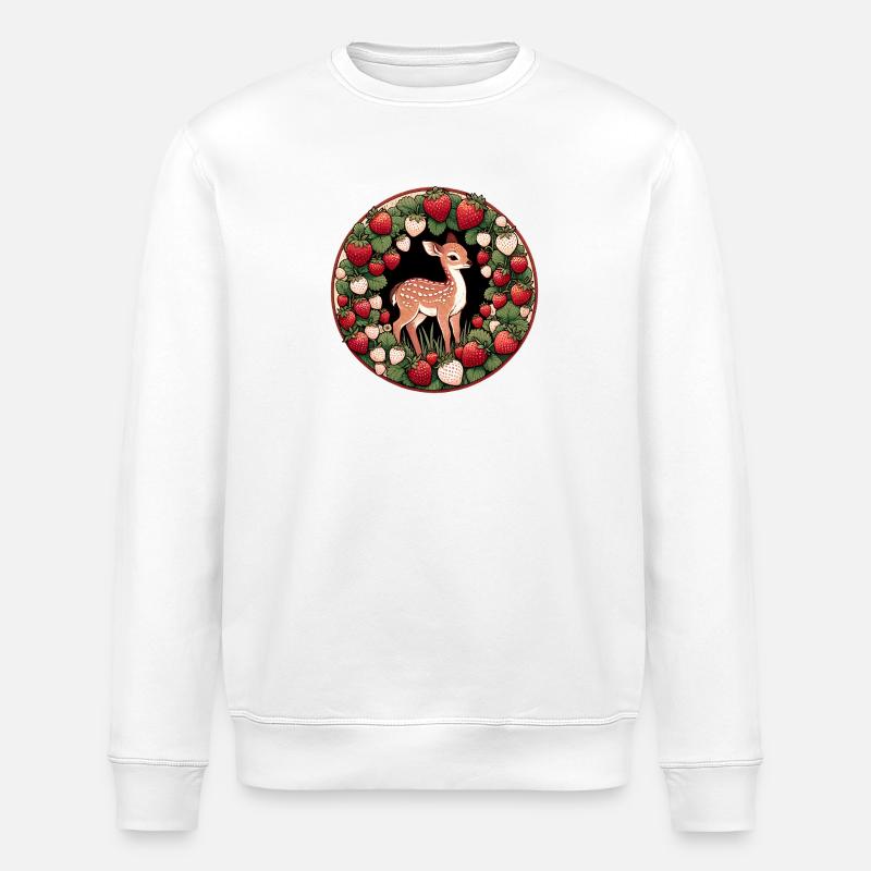 Rehkitz im Erdbeerkranz - Stanley/Stella Unisex Bio-Sweatshirt ROLLER - Weiß