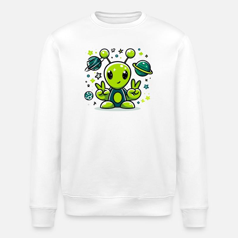 Extraterrestre vert dans l’espace - Sweat bio ROLLER Stanley/Stella Unisexe - blanc