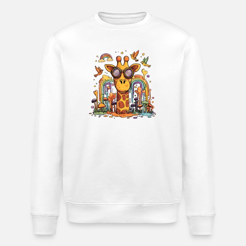 Giraffe im Regenbogenwald - Stanley/Stella Unisex Bio-Sweatshirt ROLLER - Weiß