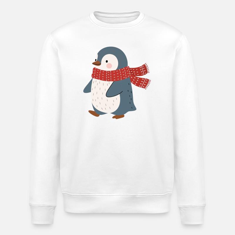 Pinguin mit roter Winterschal - Stanley/Stella Unisex Bio-Sweatshirt ROLLER - Weiß
