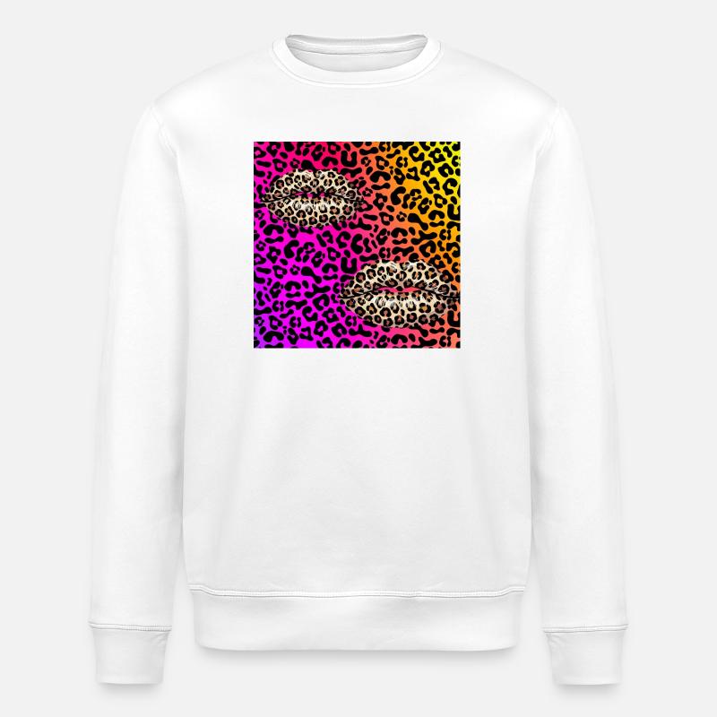 Leopard Lips on Neon Gradient - Stanley/Stella ROLLER Unisex Organic Sweatshirt - white