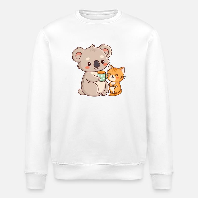 Koala and Cat Cute Coffee - Stanley/Stella ROLLER Unisex Organic Sweatshirt - white