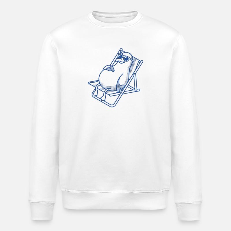 Penguin chills on bench - Stanley/Stella ROLLER Unisex Organic Sweatshirt - white