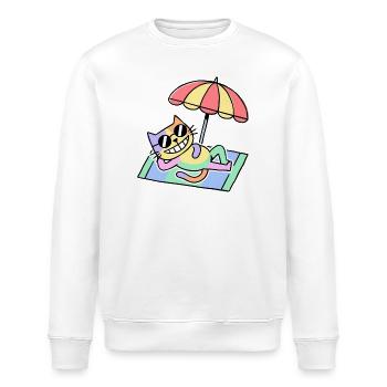 Beach Cat Pop Art Lounge Under Parasol - Stanley/Stella ROLLER Unisex Organic Sweatshirt - white - Front - Nik (191cm)