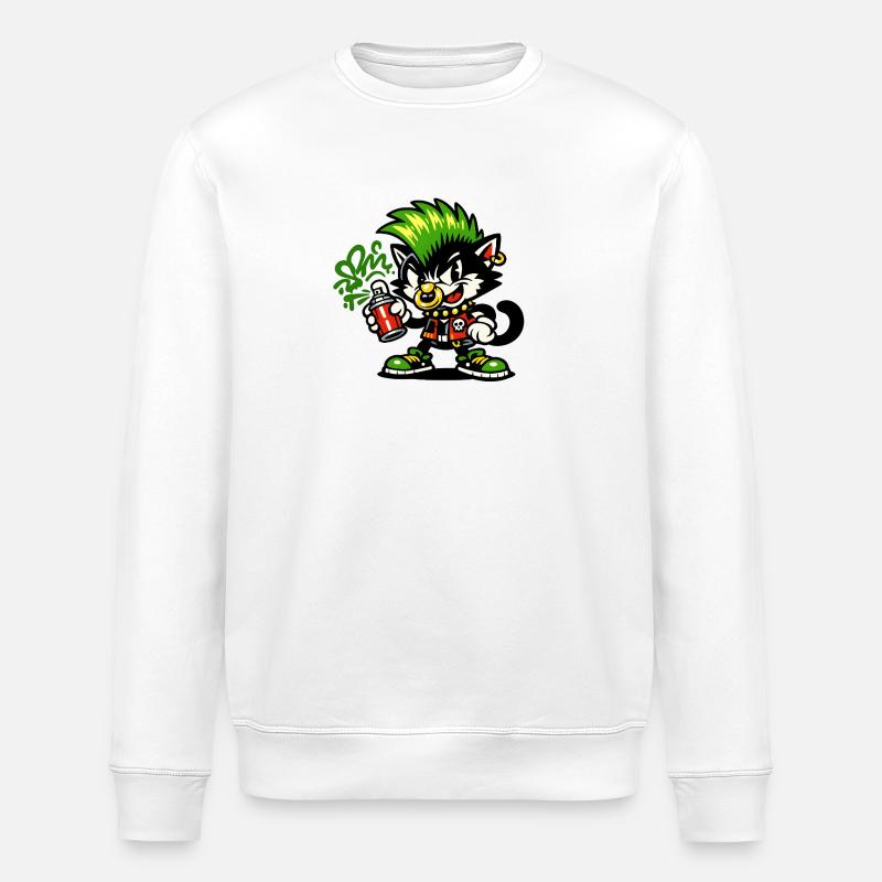 Punk-Katz Graffiti Sprayer - Stanley/Stella Unisex Bio-Sweatshirt ROLLER - Weiß