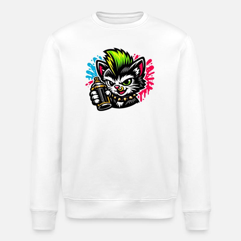 Graffiti Katze Sprühpunk - Stanley/Stella Unisex Bio-Sweatshirt ROLLER - Weiß