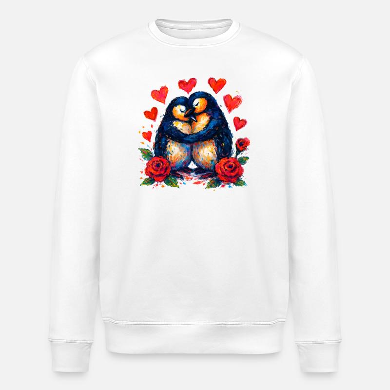 Wasserfarbene Pinguine der Liebe - Stanley/Stella Unisex Bio-Sweatshirt ROLLER - Weiß