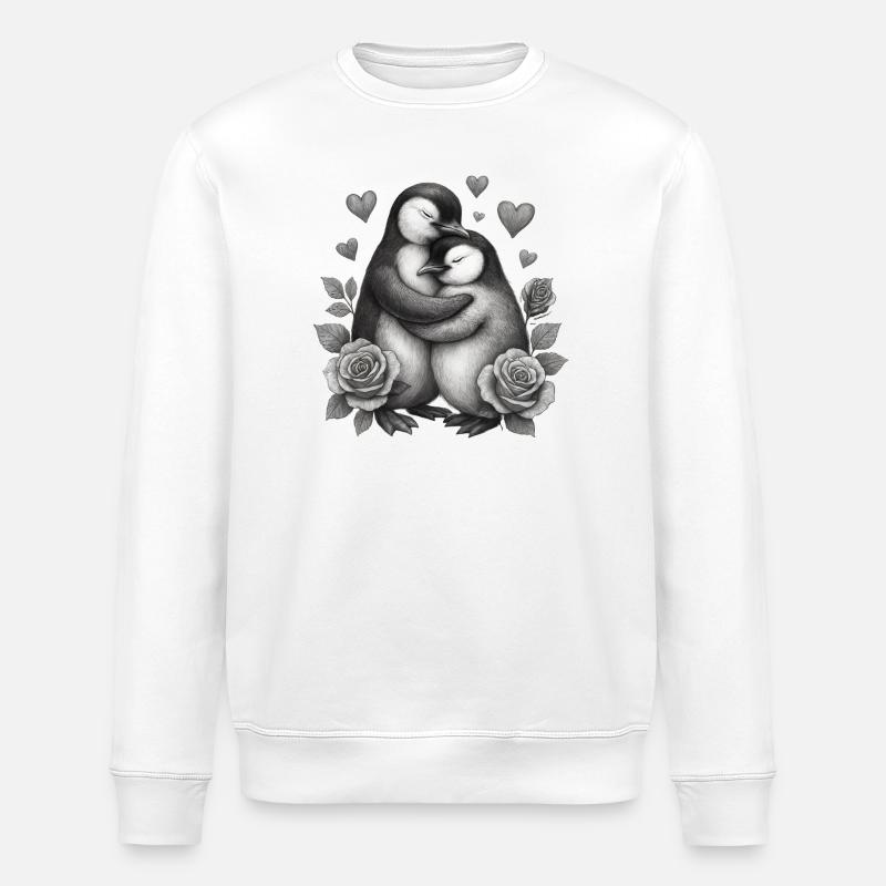 Hugging penguins with roses - Stanley/Stella ROLLER Unisex Organic Sweatshirt - white