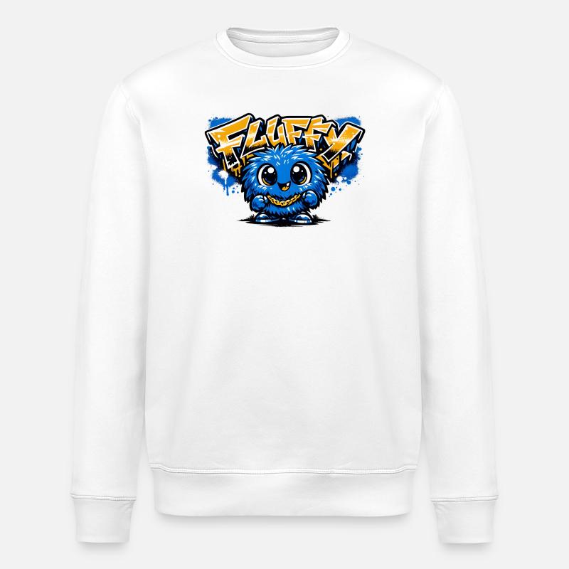 Fluffy Graffiti Blaues Maskottchen - Stanley/Stella Unisex Bio-Sweatshirt ROLLER - Weiß