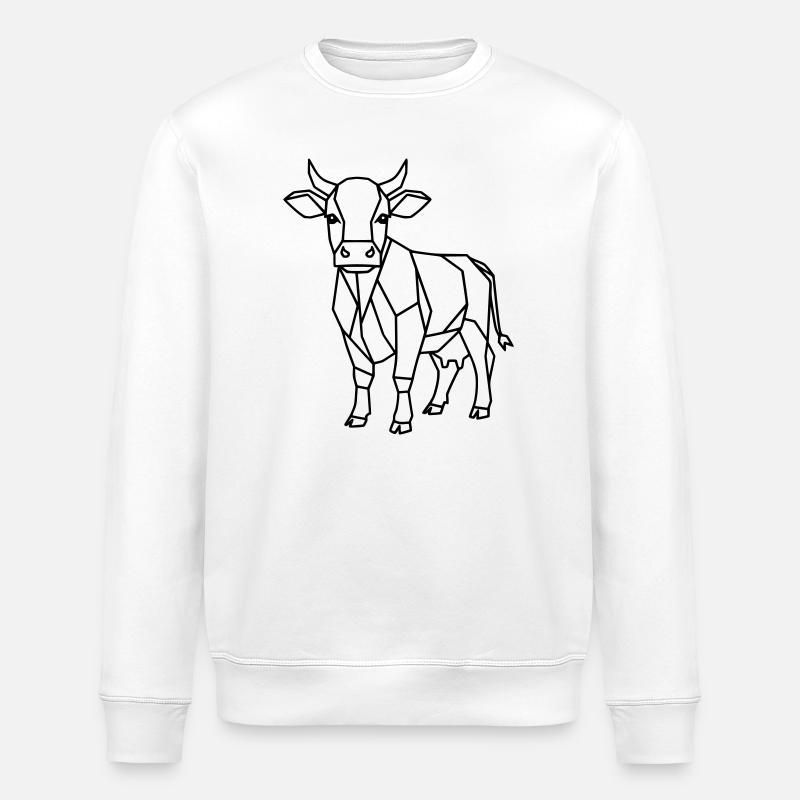 Geometric Cow Low Poly Outline - Stanley/Stella ROLLER Unisex Organic Sweatshirt - white