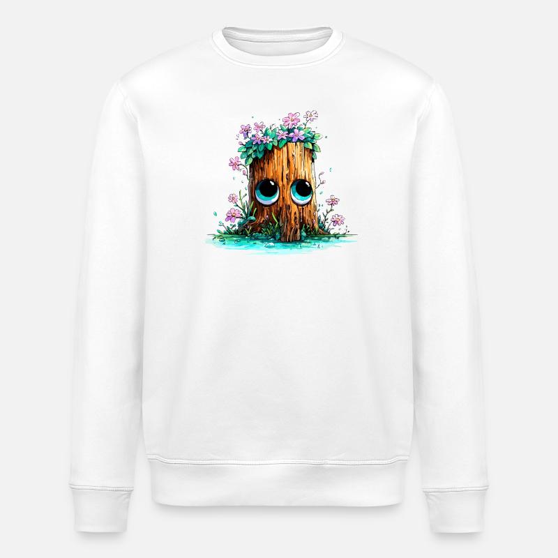Forest stump with flower eyes - Stanley/Stella ROLLER Unisex Organic Sweatshirt - white