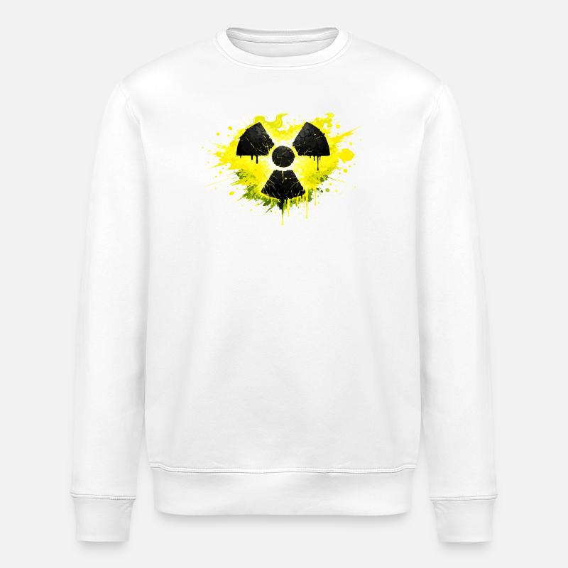 Radioaktiv Warnsymbol im Splash Design  - Stanley/Stella Unisex Bio-Sweatshirt ROLLER - Weiß