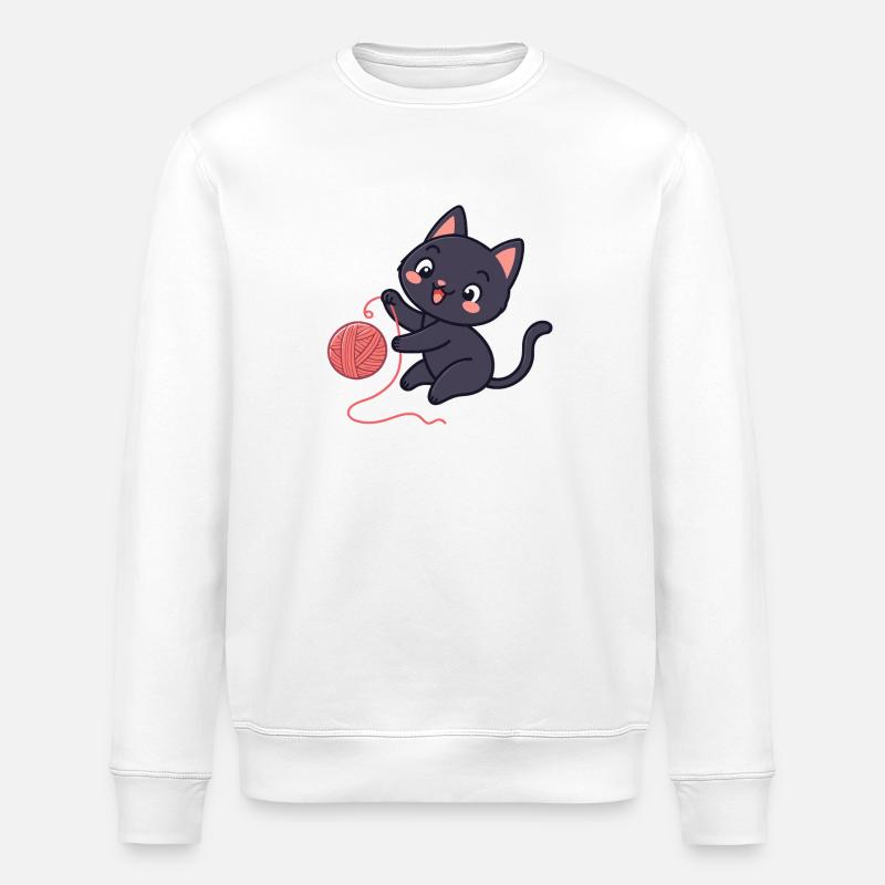 Schwarzes Kätzchen und Wollknäuel - Stanley/Stella Unisex Bio-Sweatshirt ROLLER - Weiß