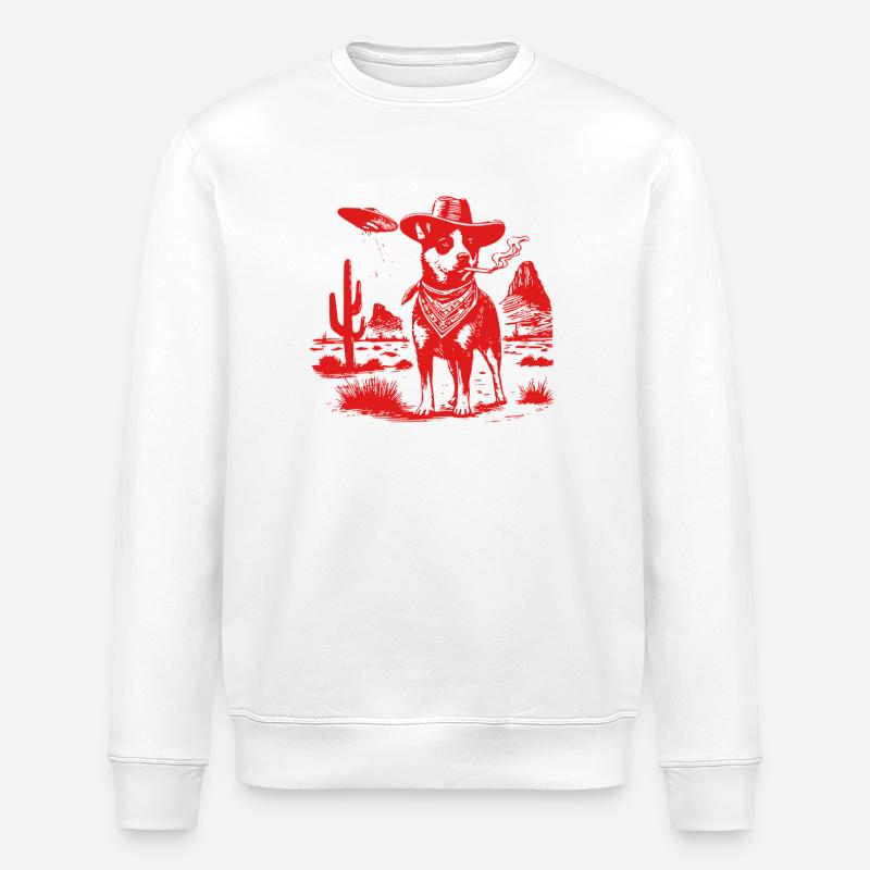 Australian Cattle Dog Smoking with UFO - Stanley/Stella Unisex Bio-Sweatshirt ROLLER - Weiß