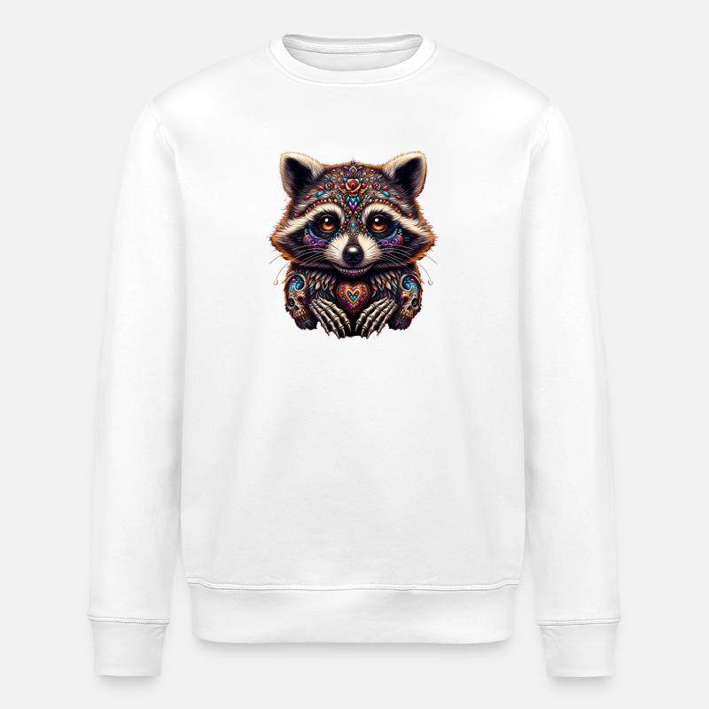 Waschbär am Dia de los muertos - Stanley/Stella Unisex Bio-Sweatshirt ROLLER - Weiß