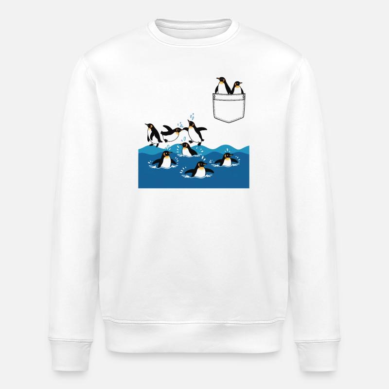 Pinguin Sprung ins Wasser Pocket Design - Stanley/Stella Unisex Bio-Sweatshirt ROLLER - Weiß