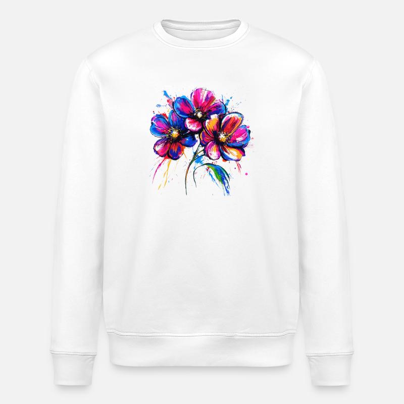 Buntes Blumenmotiv Farbexplosion - Stanley/Stella Unisex Bio-Sweatshirt ROLLER - Weiß