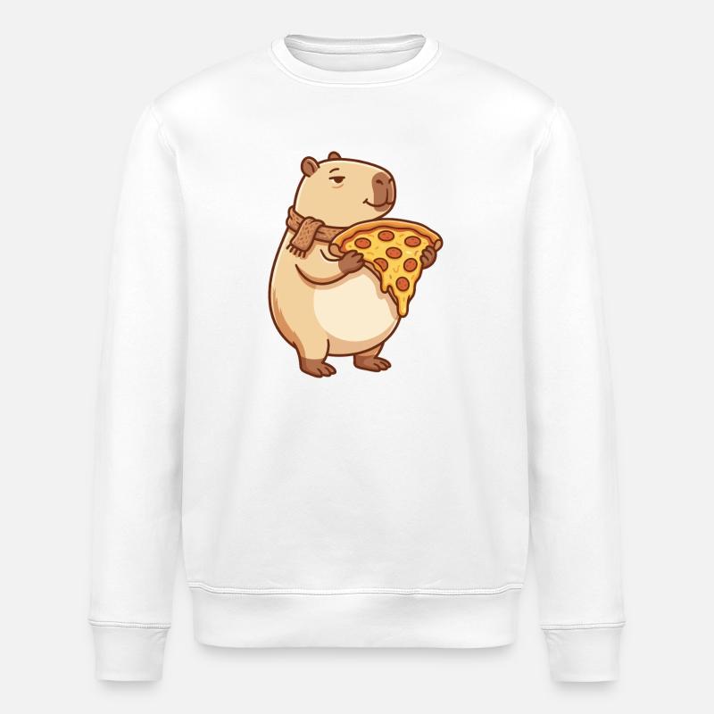 Pizza Capybara mit schmelzendem Käse - Stanley/Stella Unisex Bio-Sweatshirt ROLLER - Weiß