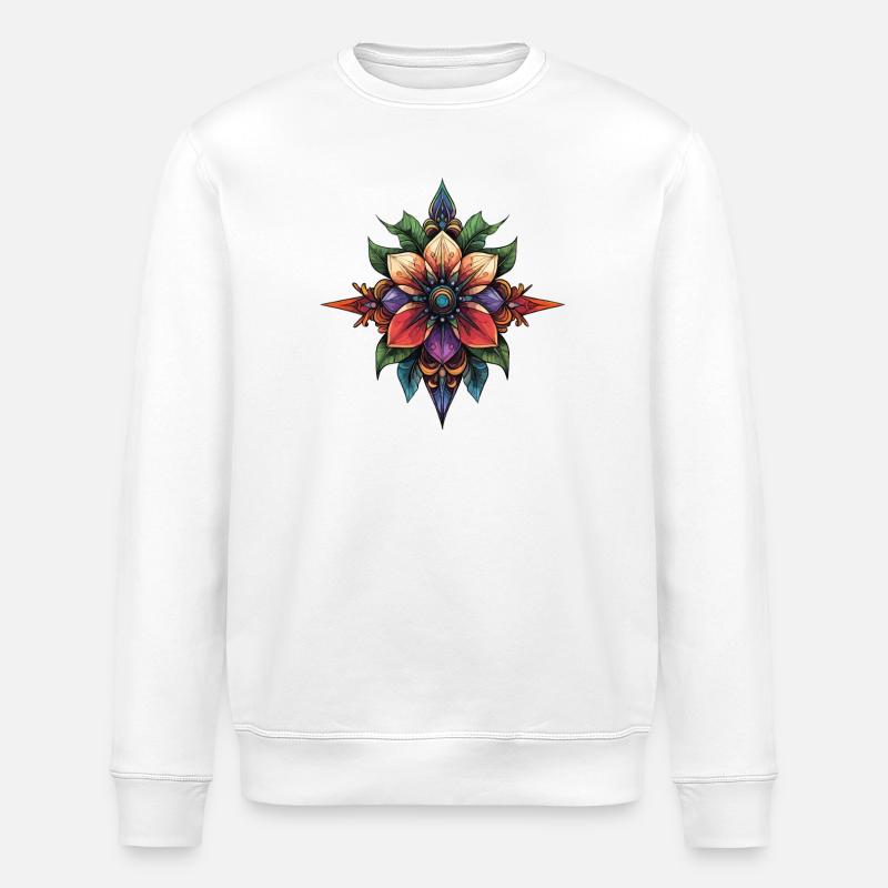 Mandala de l’Étoile de Fleurs - Sweat bio ROLLER Stanley/Stella Unisexe - blanc