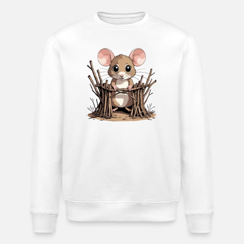Waldmaus im Astgeflecht - Stanley/Stella Unisex Bio-Sweatshirt ROLLER - Weiß