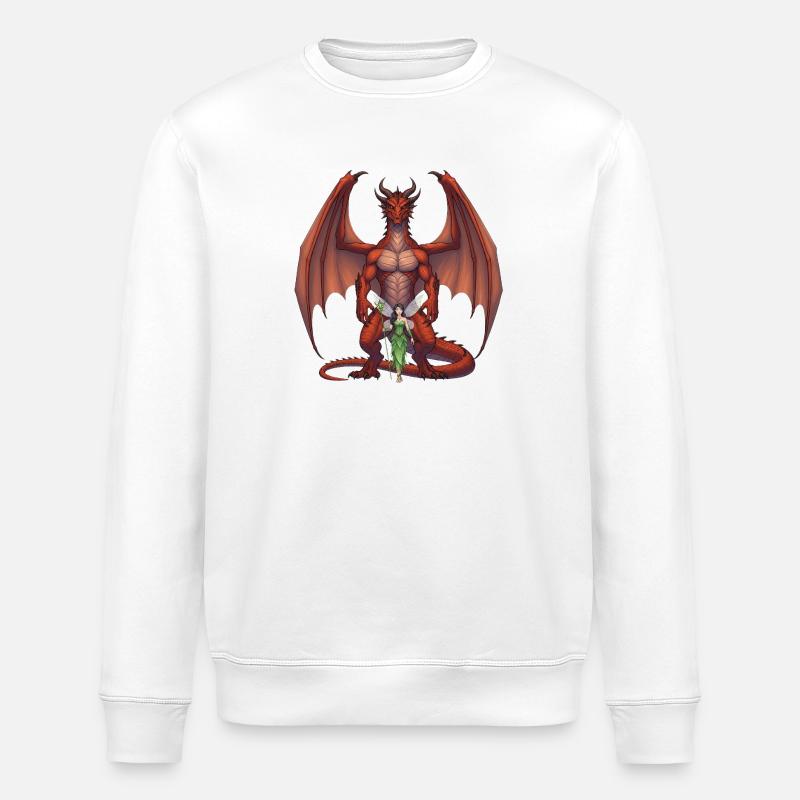 Karmesinroter Drache und Waldfee - Stanley/Stella Unisex Bio-Sweatshirt ROLLER - Weiß