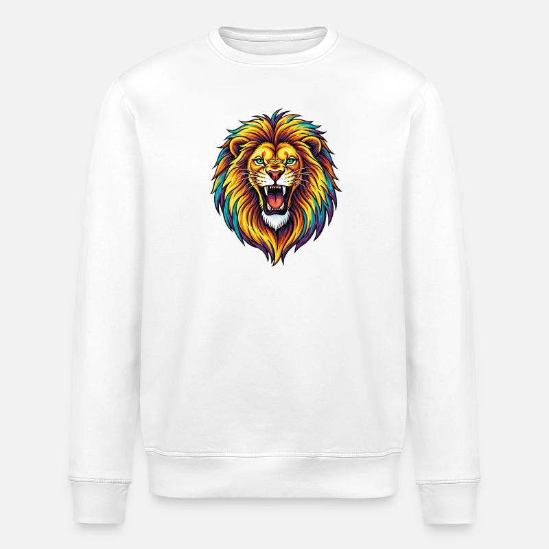 Neon Rainbow Lion Burst - Stanley/Stella ROLLER Unisex Organic Sweatshirt - white