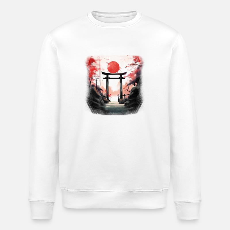 Red Torii on Autumn Trail - Stanley/Stella ROLLER Unisex Organic Sweatshirt - white