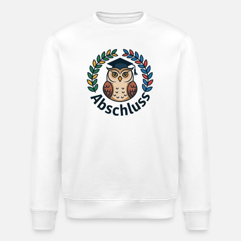 Abschluss-Eule mit Kranz und Mütze - Stanley/Stella Unisex Bio-Sweatshirt ROLLER - Weiß