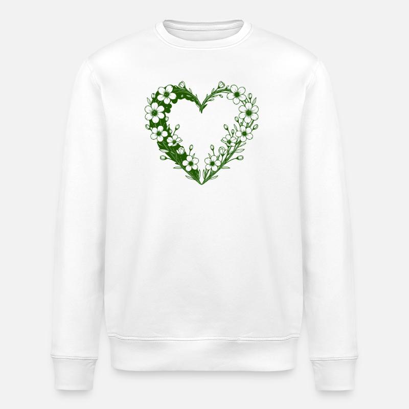 Cœur fleuri vert Silhouette florale - Sweat bio ROLLER Stanley/Stella Unisexe - blanc