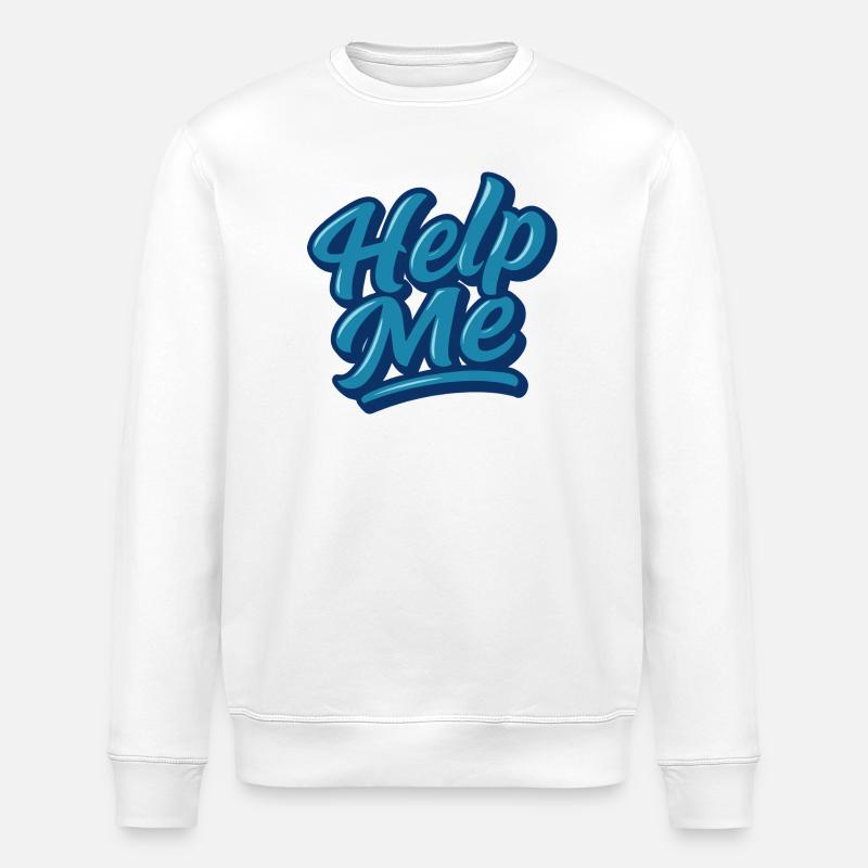 Help Me Blue Script Logo - Stanley/Stella ROLLER Unisex Organic Sweatshirt - white