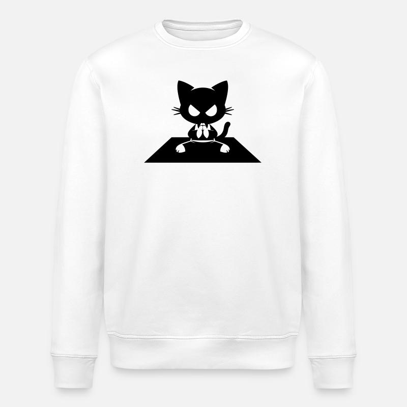 Sort kat i zen-sæde med vredt blik - Stanley/Stella økologisk unisex-sweatshirt ROLLER - hvid