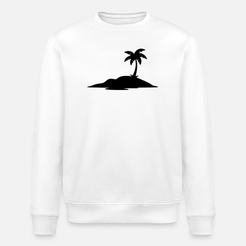 Tropical Island with Palm Tree Silhouette - Stanley/Stella ROLLER Unisex Organic Sweatshirt - white