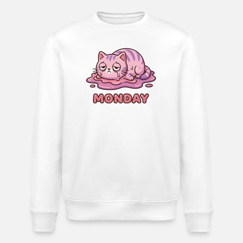 I Hate Mondays - Cute Exhausted Kitty - Stanley/Stella ROLLER Unisex Organic Sweatshirt - white