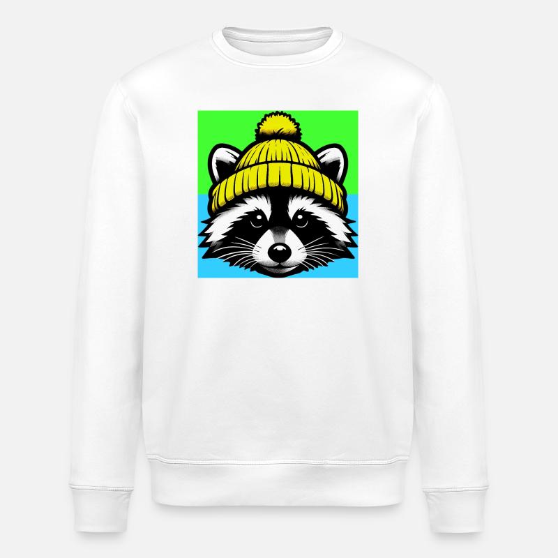 Waschbär mit Wollmütze - Stanley/Stella Unisex Bio-Sweatshirt ROLLER - Weiß